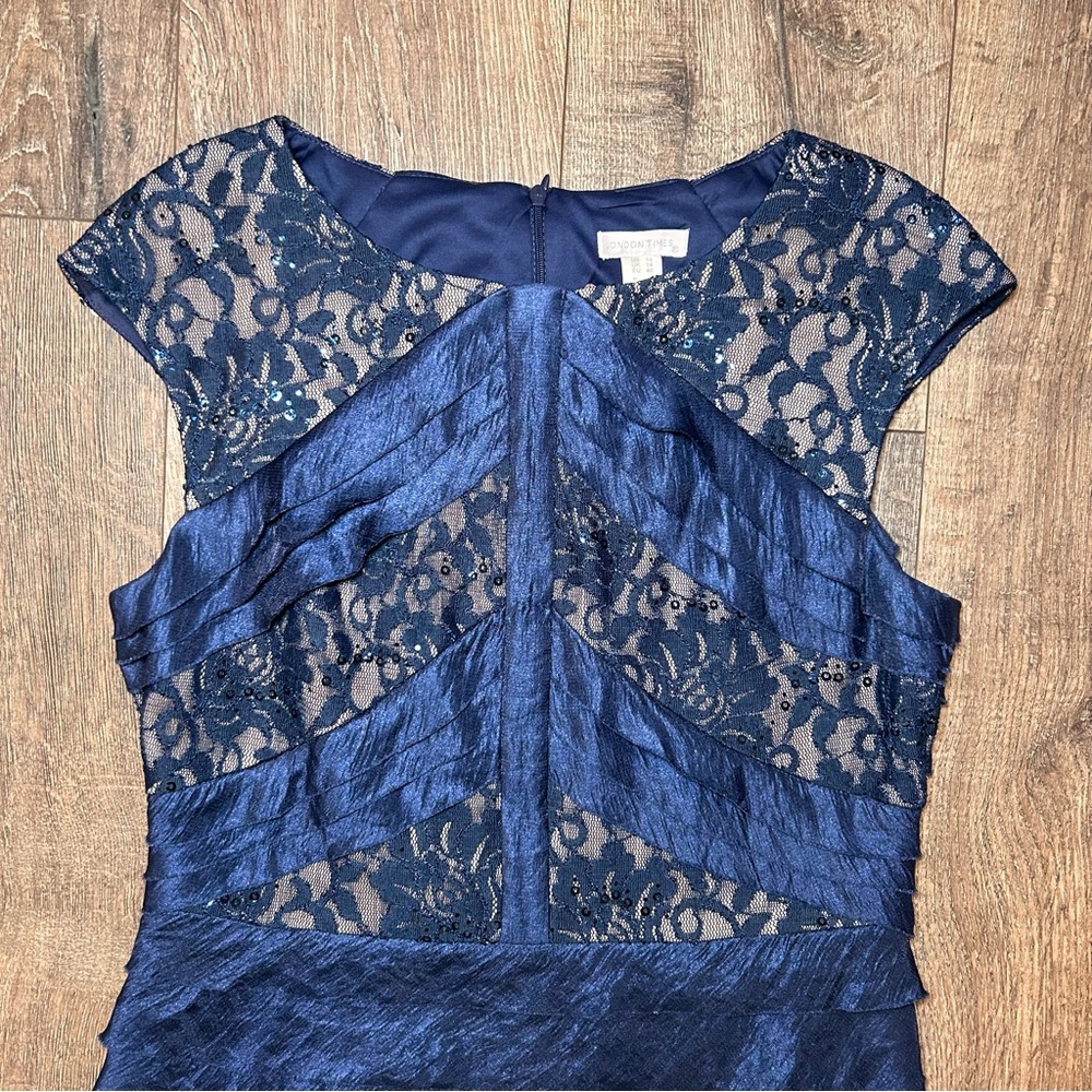 London Times Navy Blue Cocktail Dress Size 10 - Picture 2 of 6
